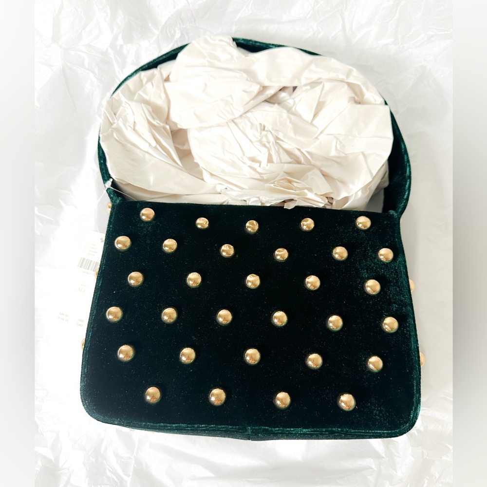 Anthropologie Studded Velvet Shoulder Bag in Green NWT - Picture 4 of 13